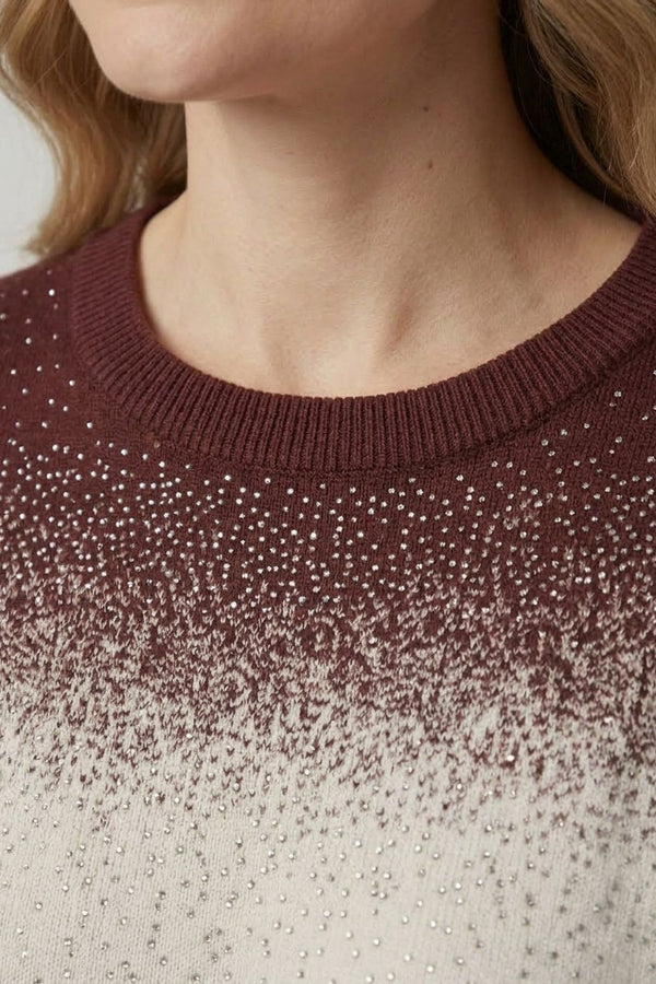 Brown | Printed Long Sleeve Curve Hem Top