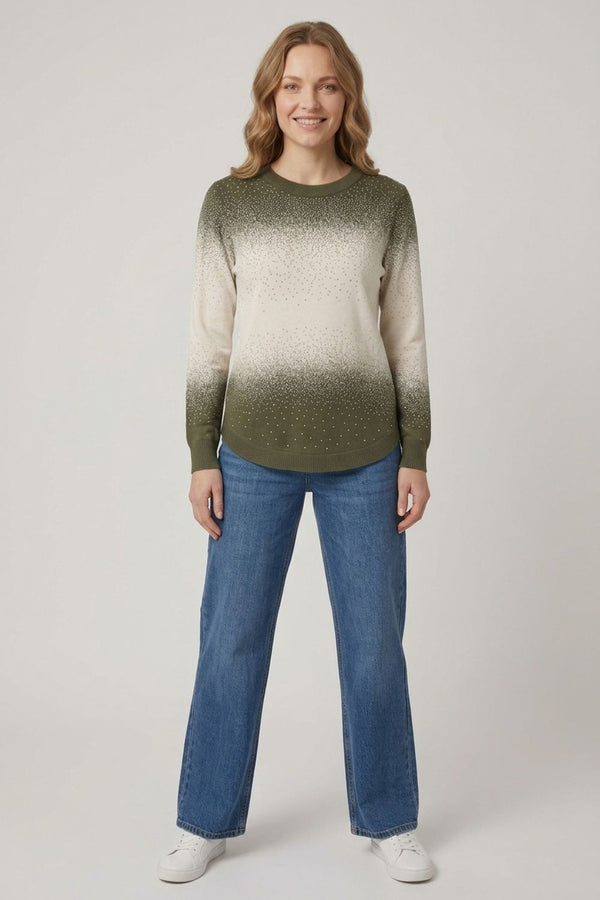 Green | Printed Long Sleeve Curve Hem Top