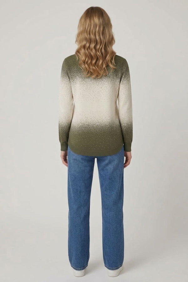 Green | Printed Long Sleeve Curve Hem Top