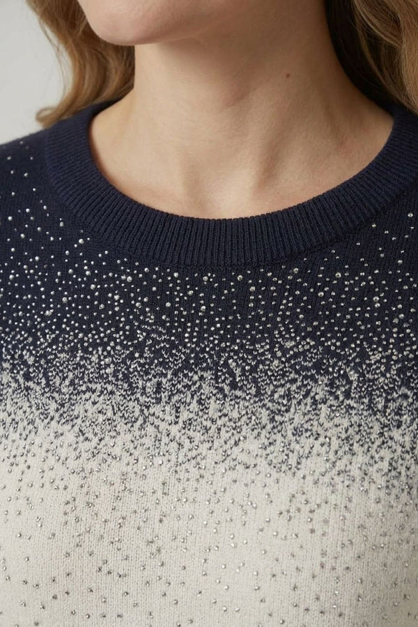 Navy | Printed Long Sleeve Curve Hem Top