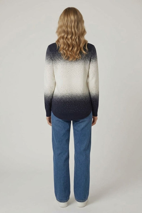 Navy | Printed Long Sleeve Curve Hem Top