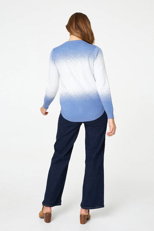Blue | Printed Long Sleeve Curve Hem Top
