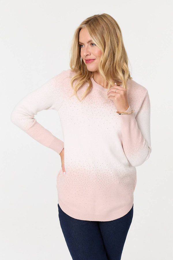 Pink | Printed Long Sleeve Curve Hem Top