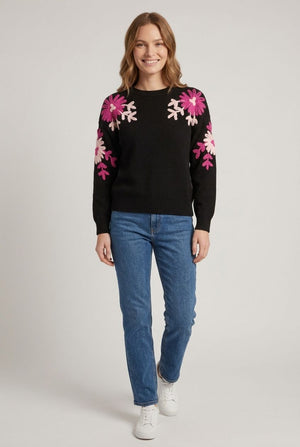 Black | Floral Embroidered Sleeve Jumper