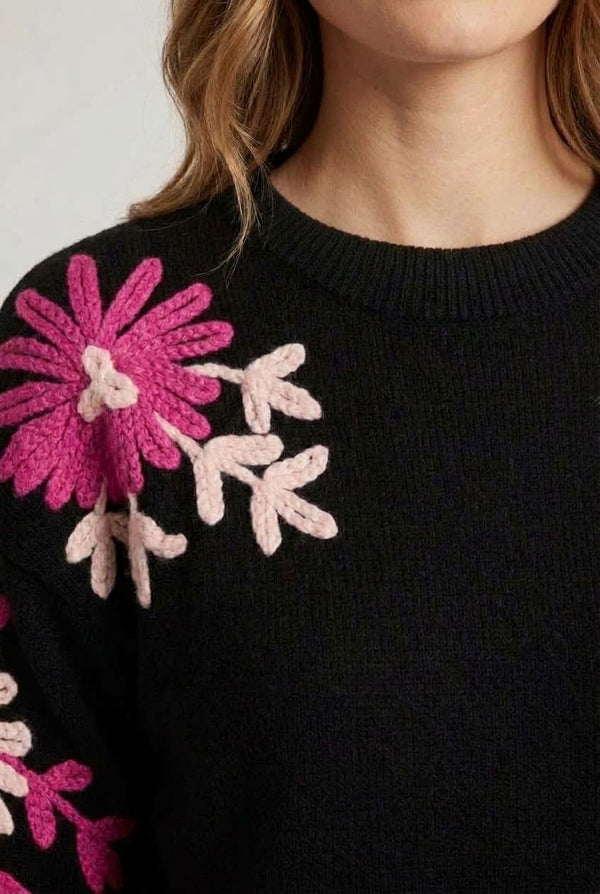 Black | Floral Embroidered Sleeve Jumper
