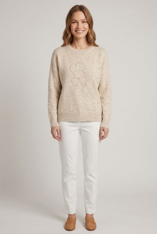 Cream | Floral Relaxed Embroidered Jumper