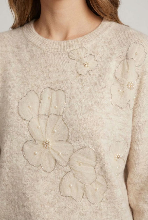 Cream | Floral Relaxed Embroidered Jumper