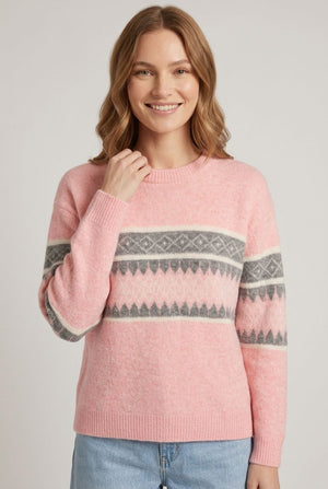 Pink | Aztec Stripe Print Relaxed Jumper