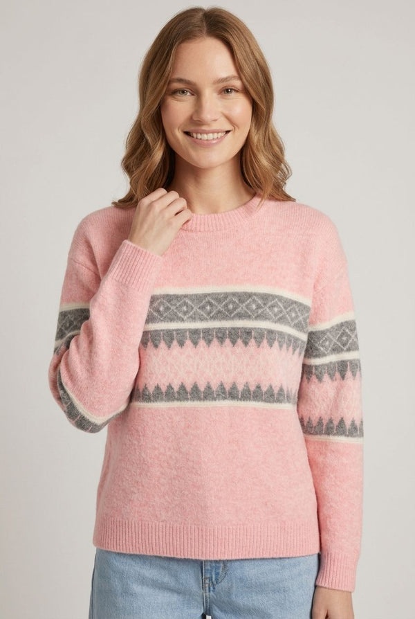 Pink | Aztec Stripe Print Relaxed Jumper