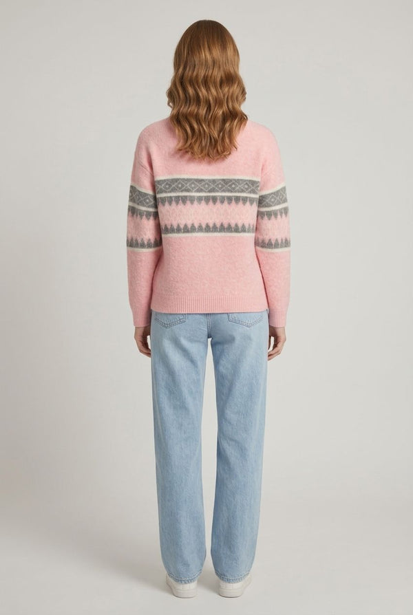 Pink | Aztec Stripe Print Relaxed Jumper