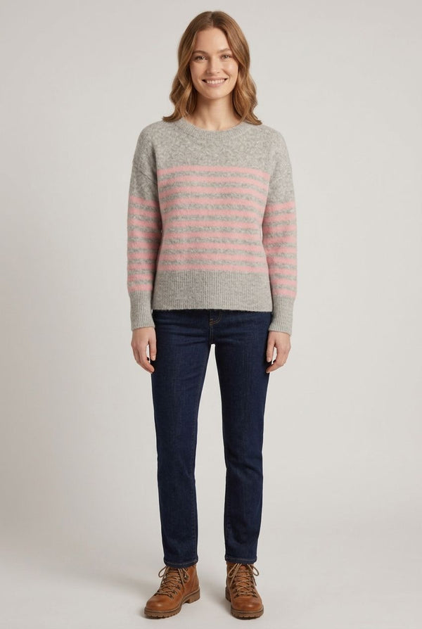 Pink | Striped Print Drop Shoulder Jumper
