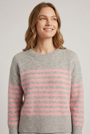 Pink | Striped Print Drop Shoulder Jumper