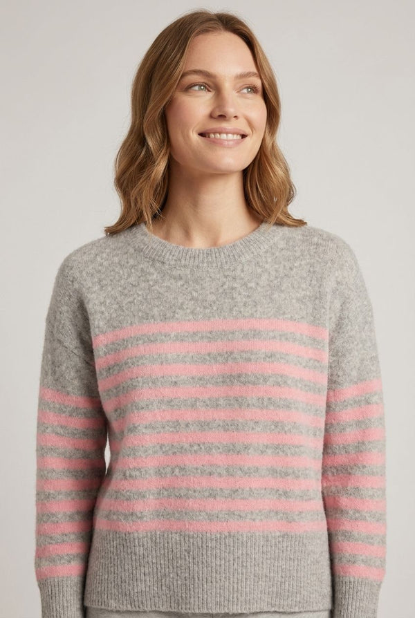 Pink | Striped Print Drop Shoulder Jumper