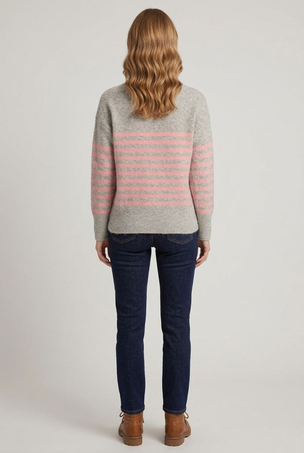 Pink | Striped Print Drop Shoulder Jumper