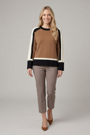 Brown | Colour Block Print Boxy Jumper