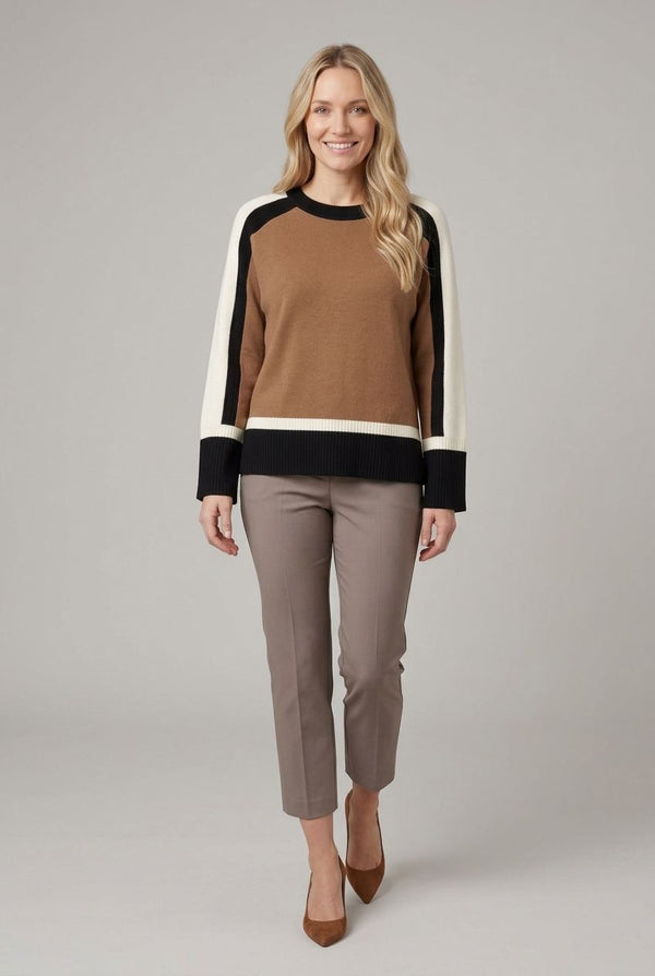 Brown | Colour Block Print Boxy Jumper