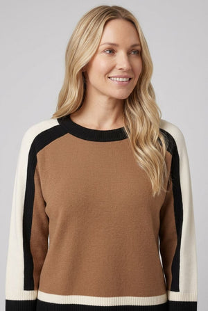 Brown | Colour Block Print Boxy Jumper