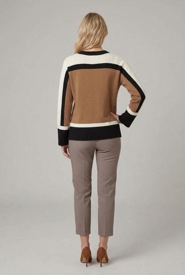 Brown | Colour Block Print Boxy Jumper