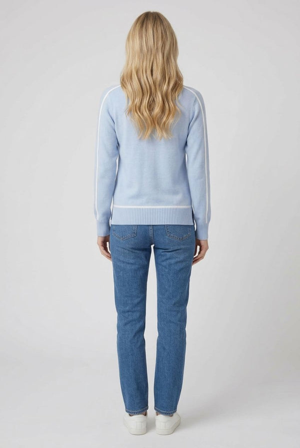 Blue | Stitch Trim High Neck Jumper