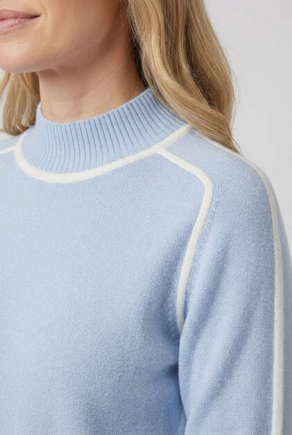 Blue | Stitch Trim High Neck Jumper
