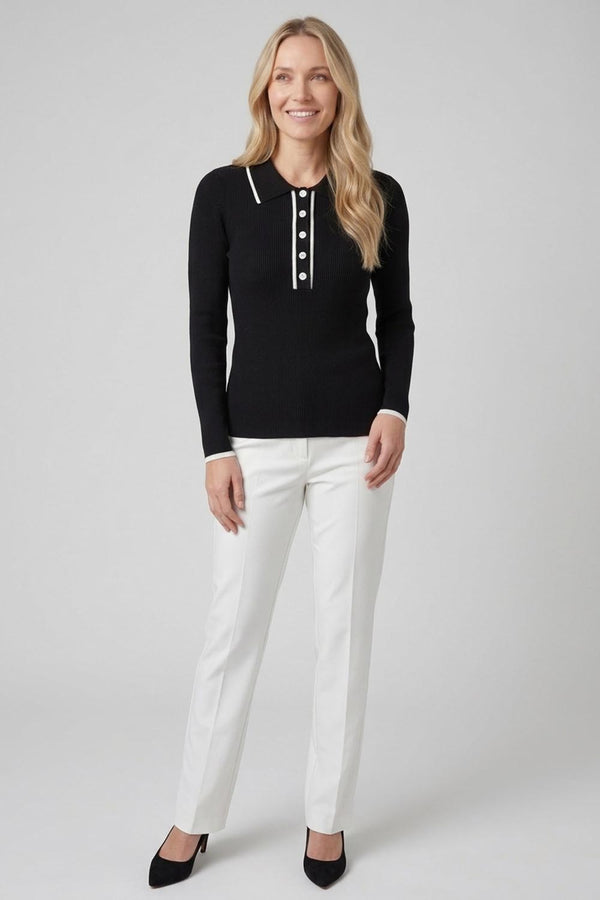 Black | Contrast Trim Buttoned Knit Polo Shirt