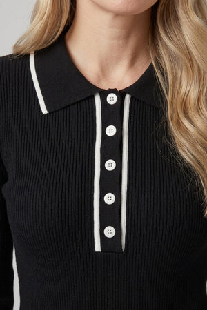 Black | Contrast Trim Buttoned Knit Polo Shirt