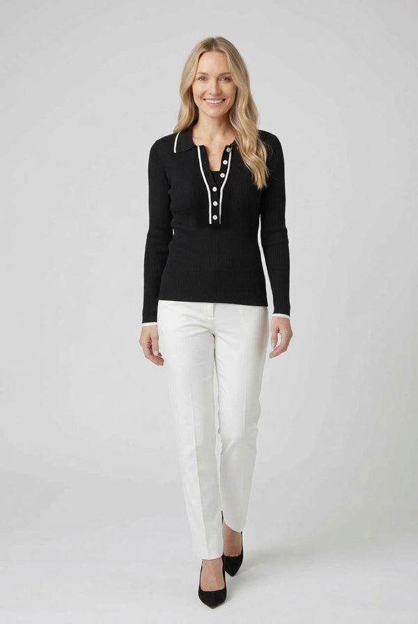 Black | Contrast Trim Buttoned Knit Polo Shirt