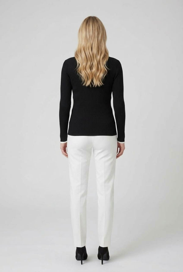 Black | Contrast Trim Buttoned Knit Polo Shirt