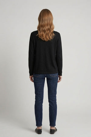 Black | Long Sleeve Relaxed Lightweight Knit Top
