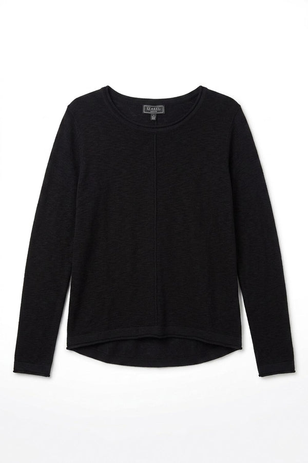 Black | Long Sleeve Relaxed Lightweight Knit Top
