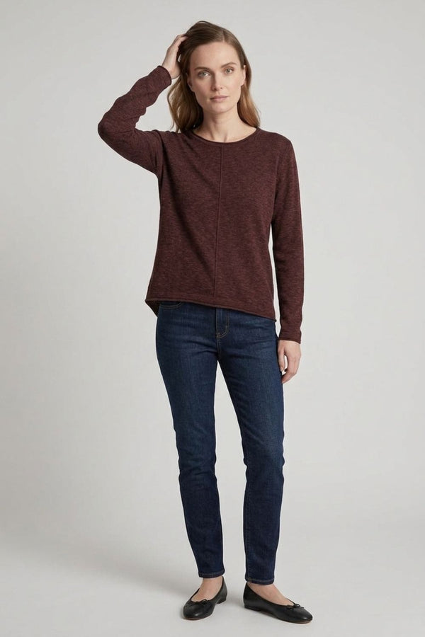 Brown | Long Sleeve Relaxed Lightweight Knit Top
