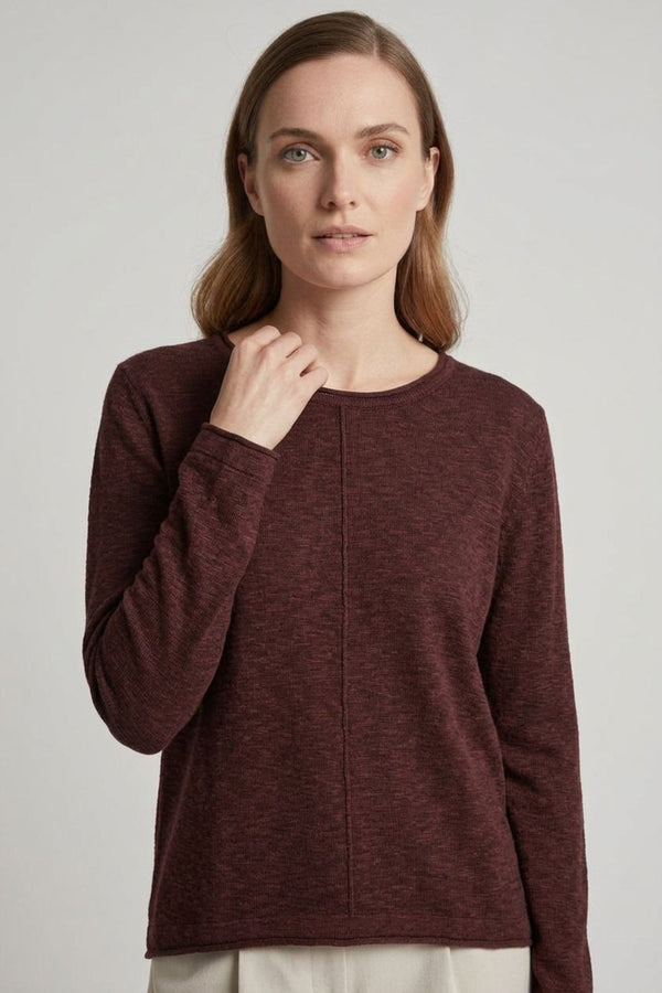 Brown | Long Sleeve Relaxed Lightweight Knit Top

