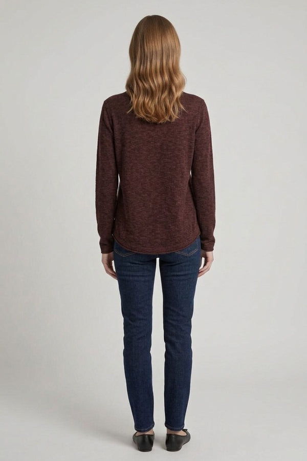 Brown | Long Sleeve Relaxed Lightweight Knit Top
