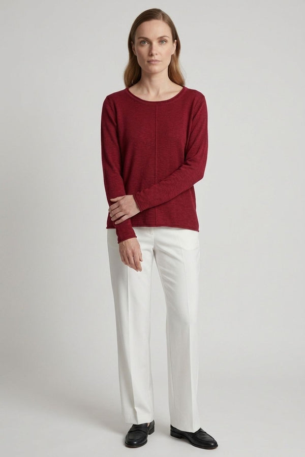 Red | Long Sleeve Relaxed Lightweight Knit Top
