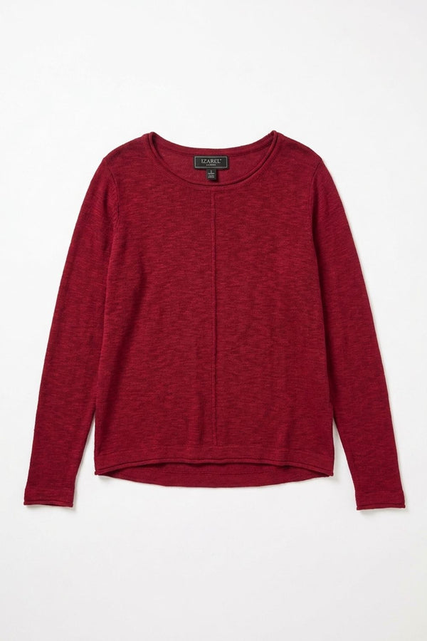 Red | Long Sleeve Relaxed Lightweight Knit Top
