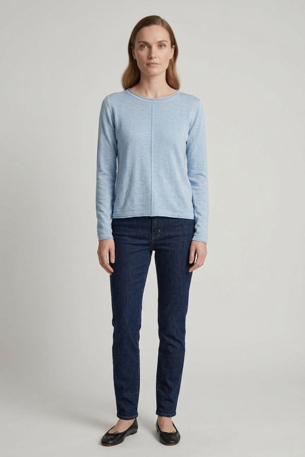 Blue | Long Sleeve Relaxed Lightweight Knit Top
