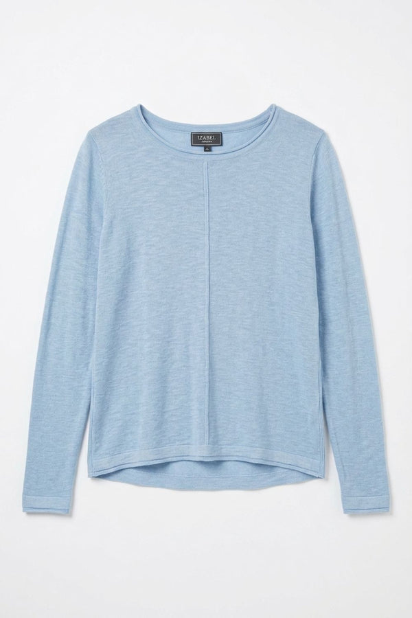 Blue | Long Sleeve Relaxed Lightweight Knit Top
