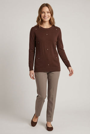 Brown | Sparkle Star Textured Embellished Jumper