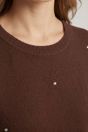 Brown | Sparkle Star Textured Embellished Jumper
