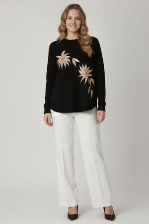 Black | Printed Long Sleeve Curve Hem Jumper