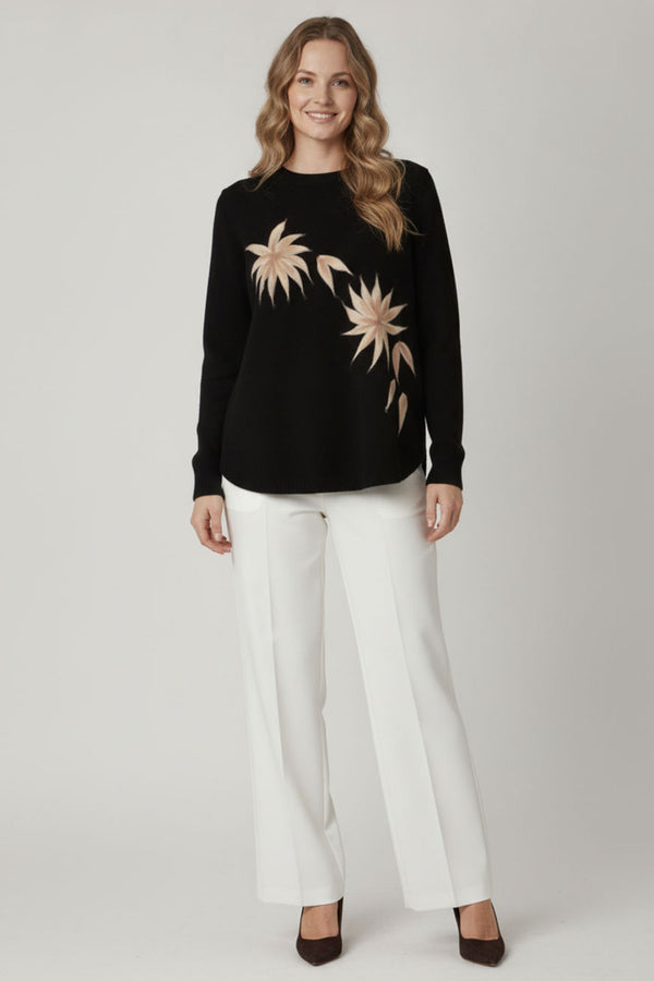 Black | Printed Long Sleeve Curve Hem Jumper