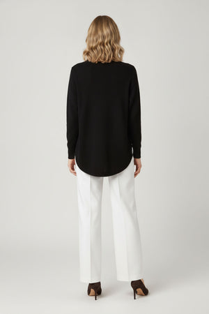 Black | Printed Long Sleeve Curve Hem Jumper