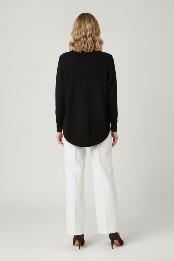 Black | Printed Long Sleeve Curve Hem Jumper
