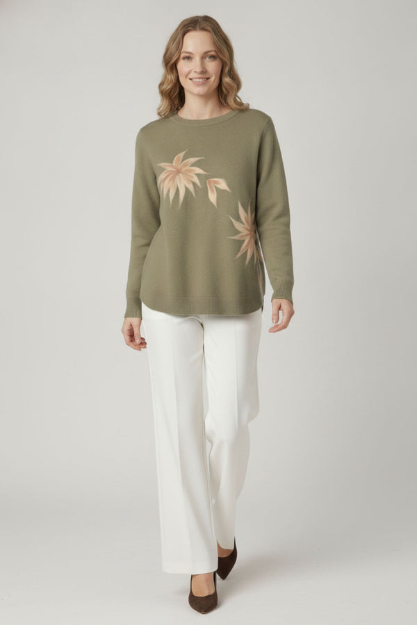 Sage | Printed Long Sleeve Curve Hem Jumper
