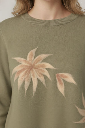 Sage | Printed Long Sleeve Curve Hem Jumper