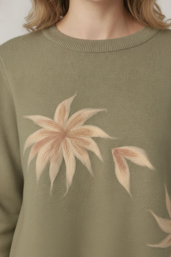 Sage | Printed Long Sleeve Curve Hem Jumper