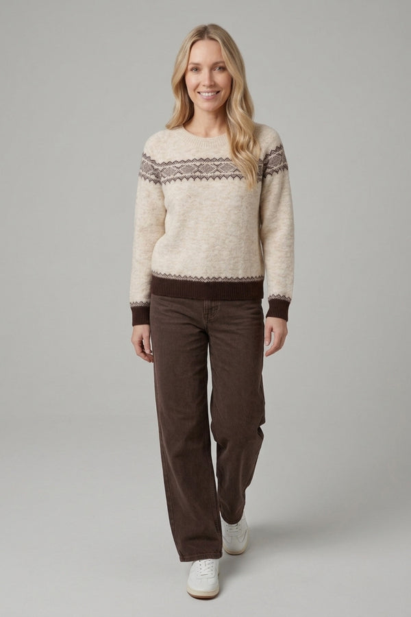 Cream | Border Print Relaxed Jumper
