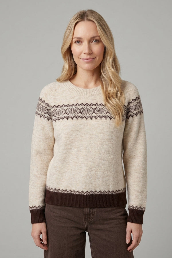 Cream | Border Print Relaxed Jumper