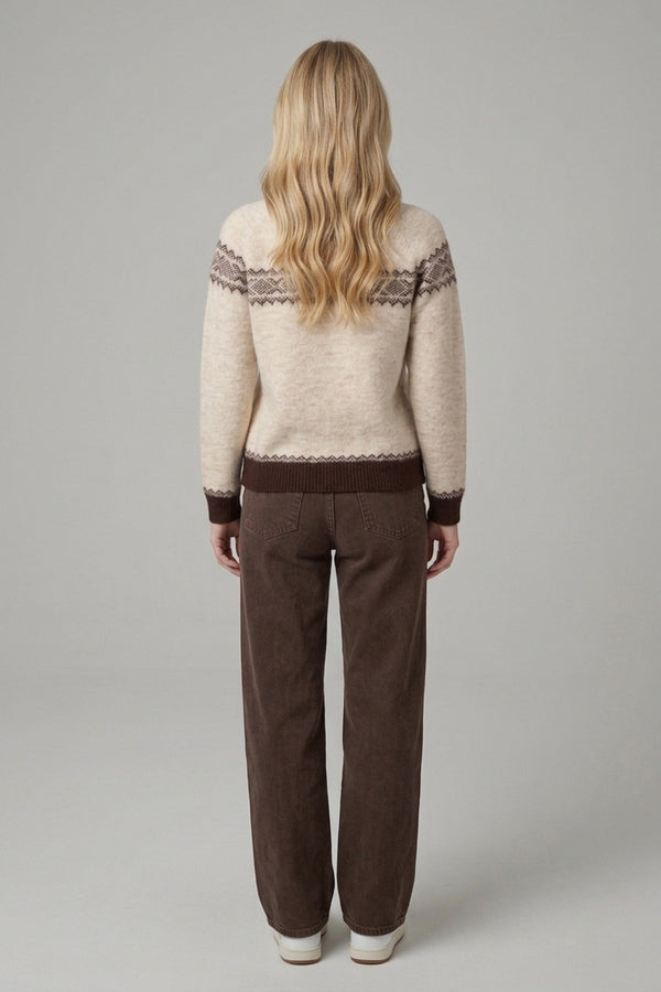 Cream | Border Print Relaxed Jumper