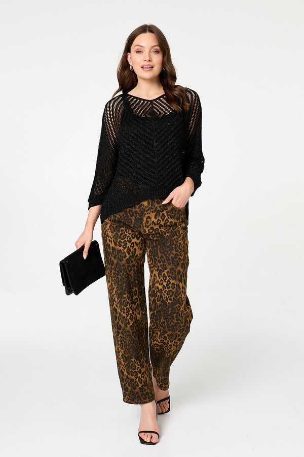 Black | Sparkly Sheer Mesh 3/4 Sleeve Top